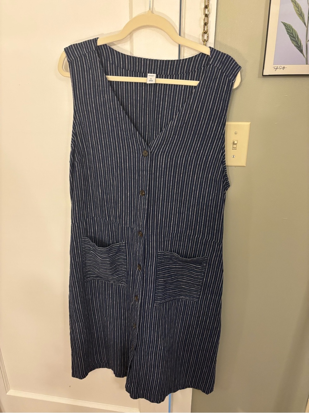 Old Navy Navy and White Striped Sleeveless Button-Front Dress